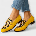 Women's Leather Loafers with Leopard Print Detail for Autumn