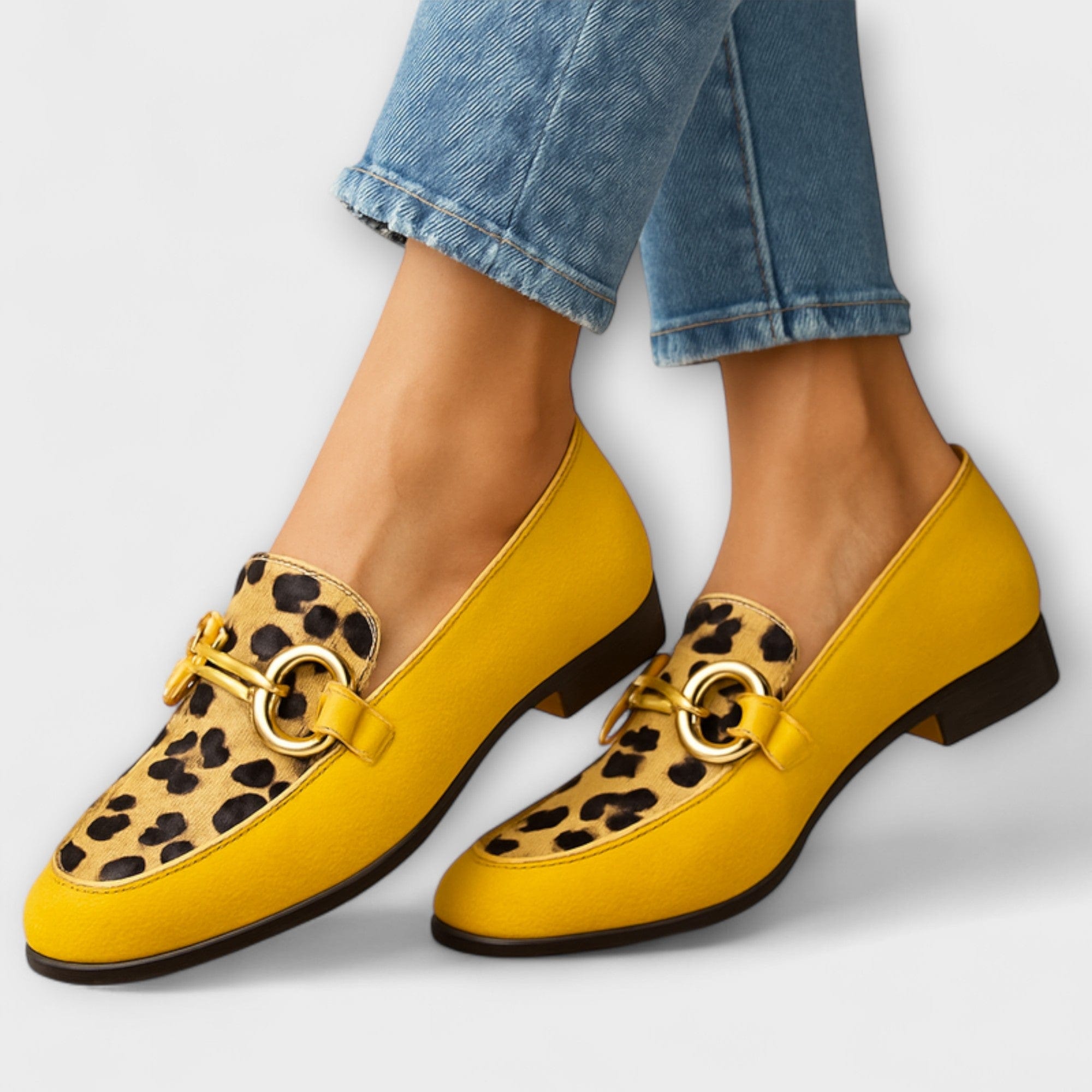 Women's Leather Loafers with Leopard Print Detail for Autumn