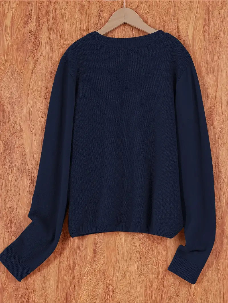 Women’s Knitted Button Cardigan with Crew Neck and Pocket