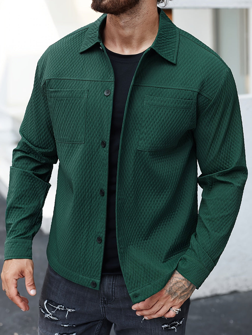 Męska teksturowana koszula overshirt z kieszenią na piersi
