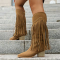Women’s Western Fringe Mid-Calf Boots with Block Heel