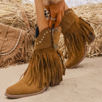 Women’s Western Fringe Ankle Boots with Block Heel