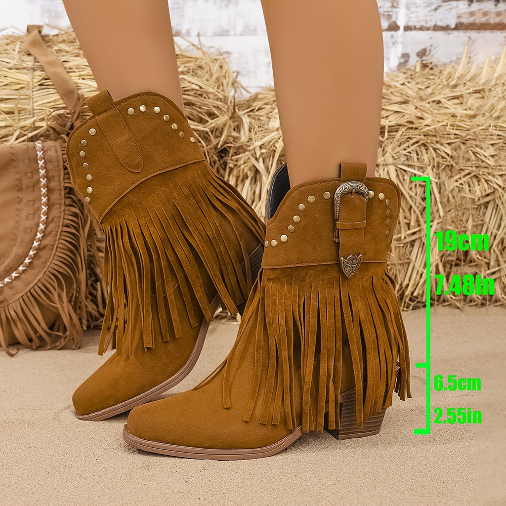 Women’s Western Fringe Ankle Boots with Block Heel
