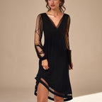 Robe de fête noire pour femme avec manches transparentes scintillantes