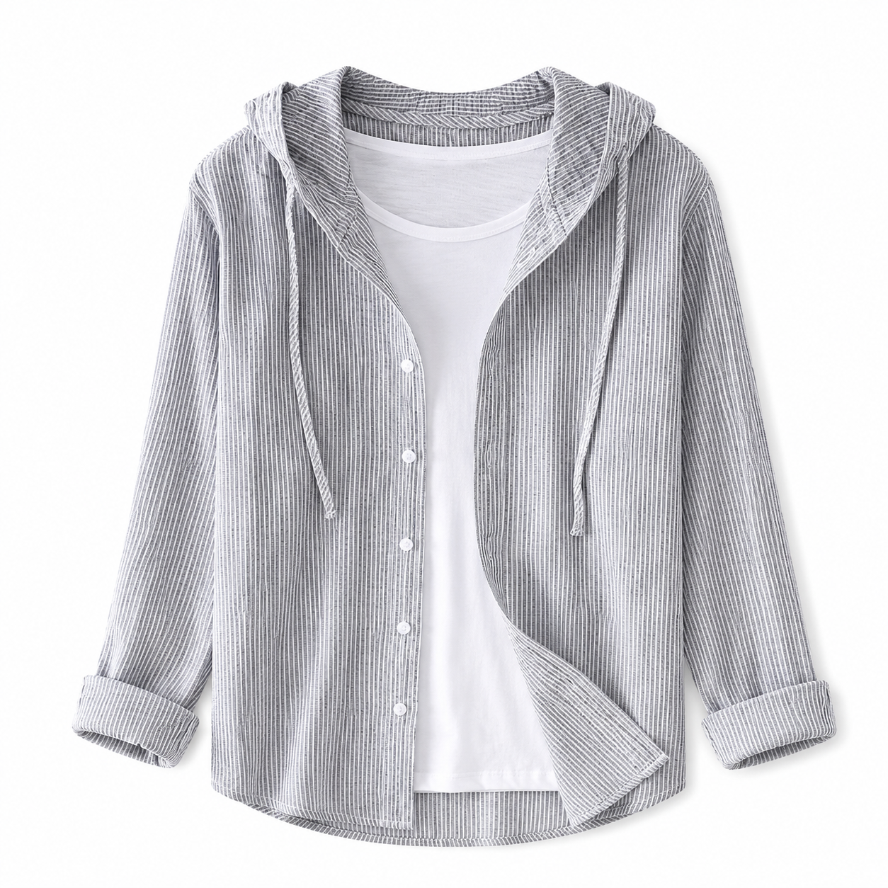 Chemise décontractée rayée à capuche et boutonnage sur le devant pour femme