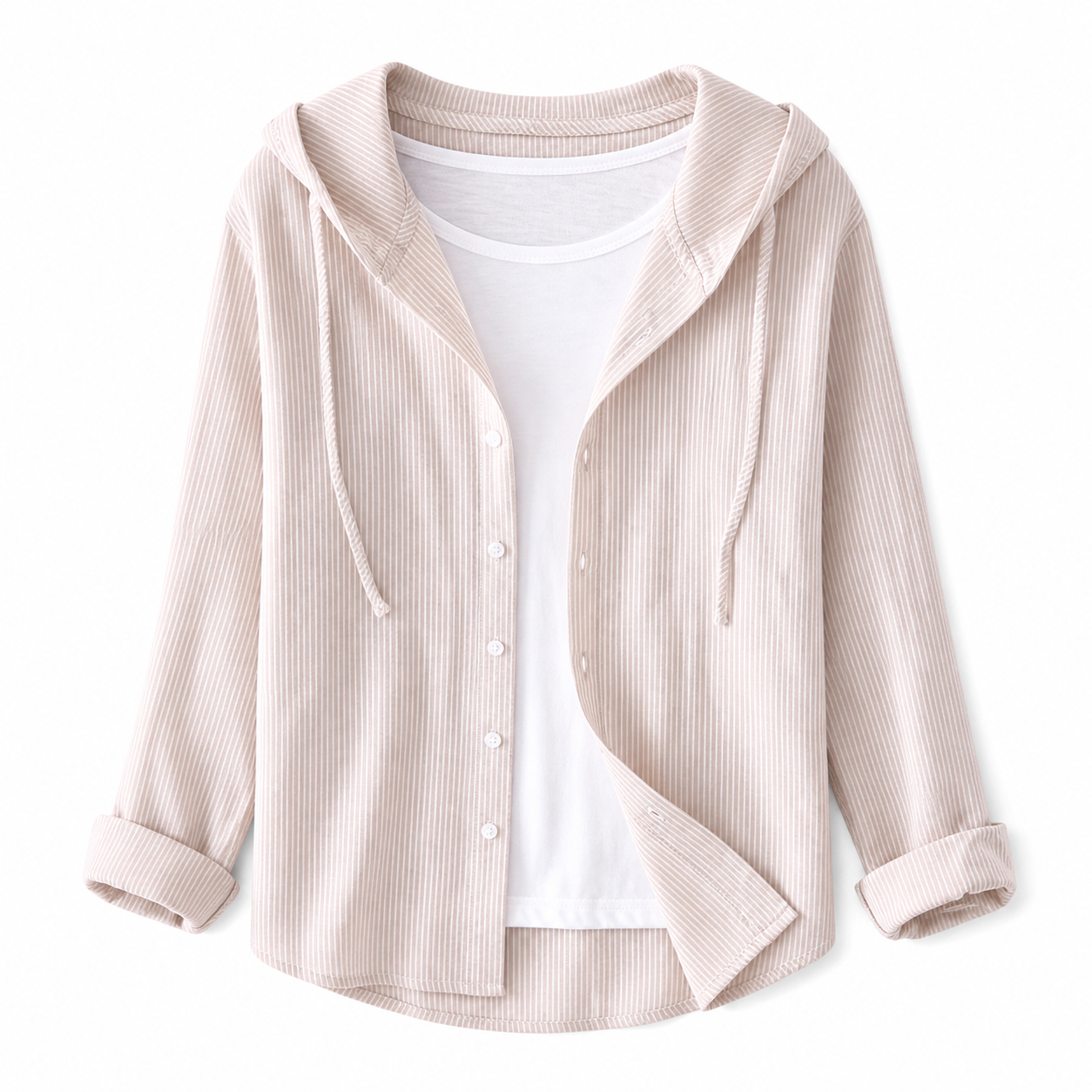 Chemise décontractée rayée à capuche et boutonnage sur le devant pour femme