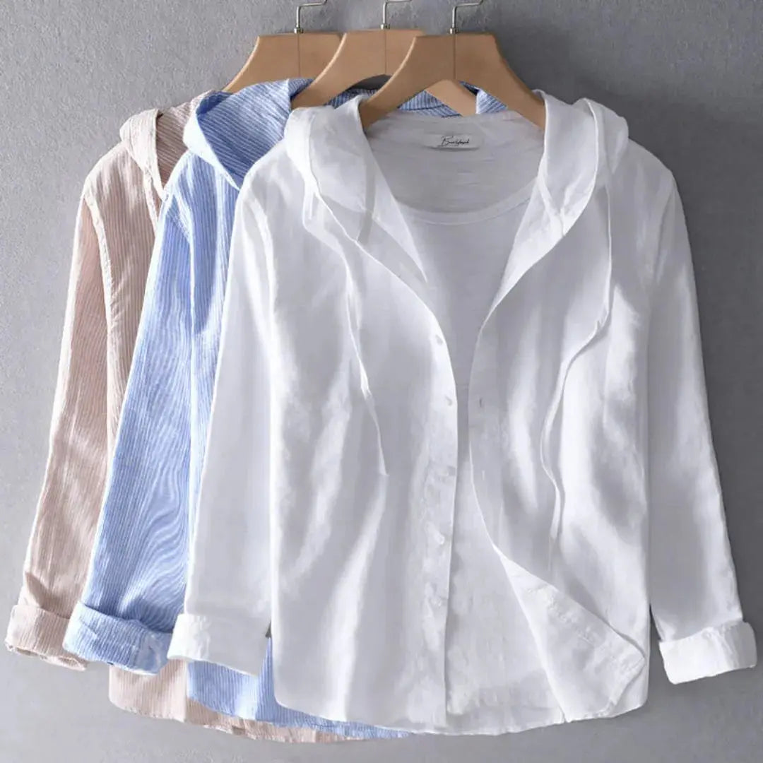 Women's Striped Hooded Button-Up Casual Shirt