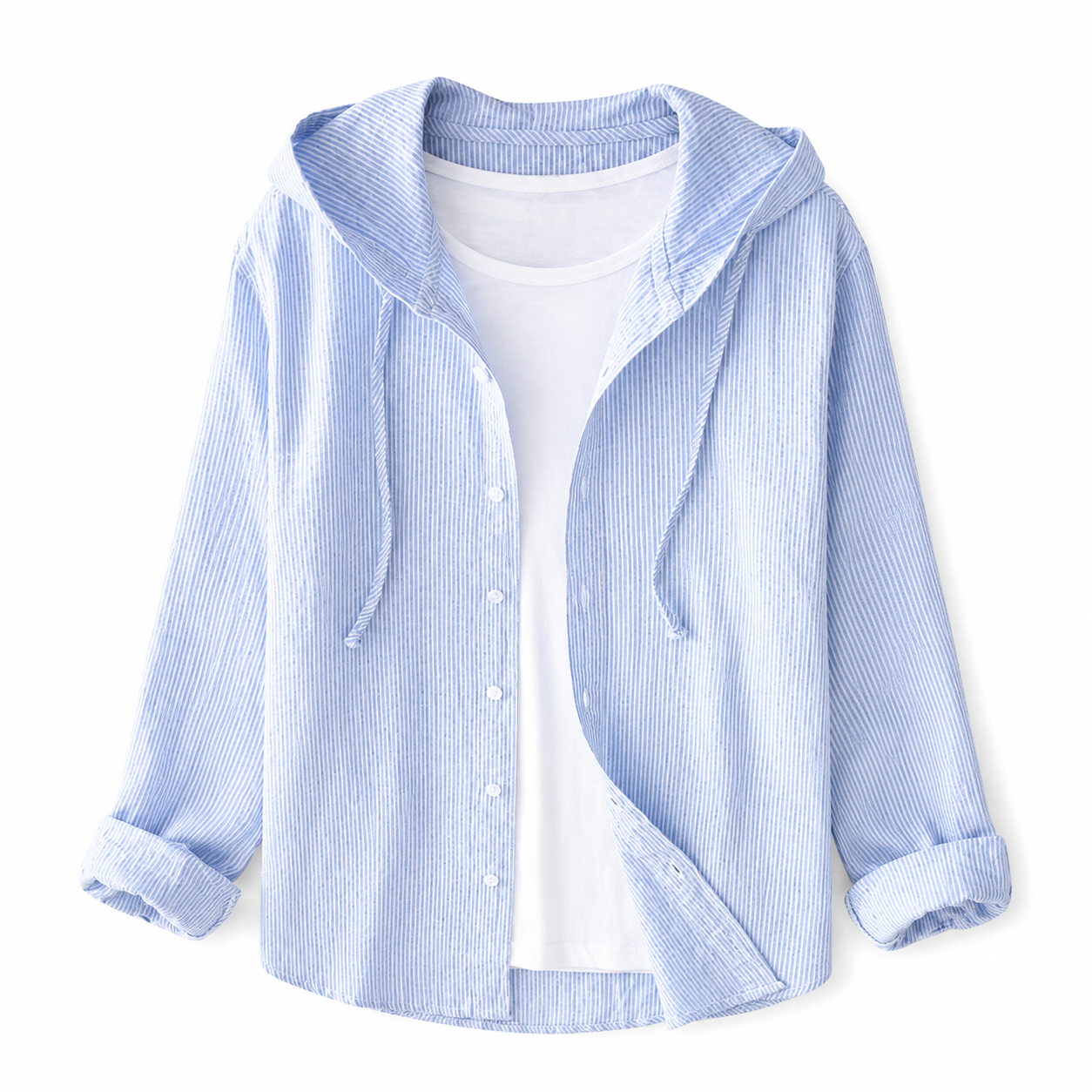 Women's Striped Hooded Button-Up Casual Shirt