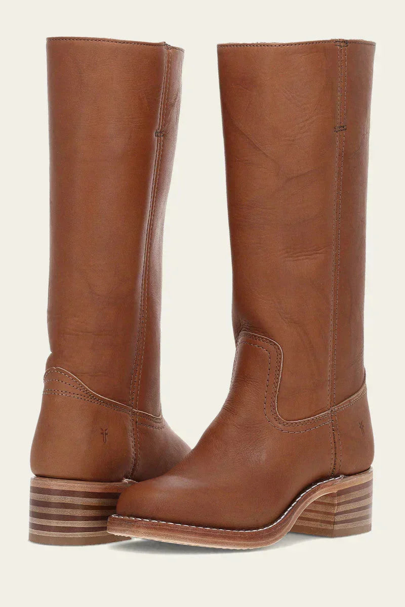 Bottes en cuir à talon bloc mi-mollet pour femme