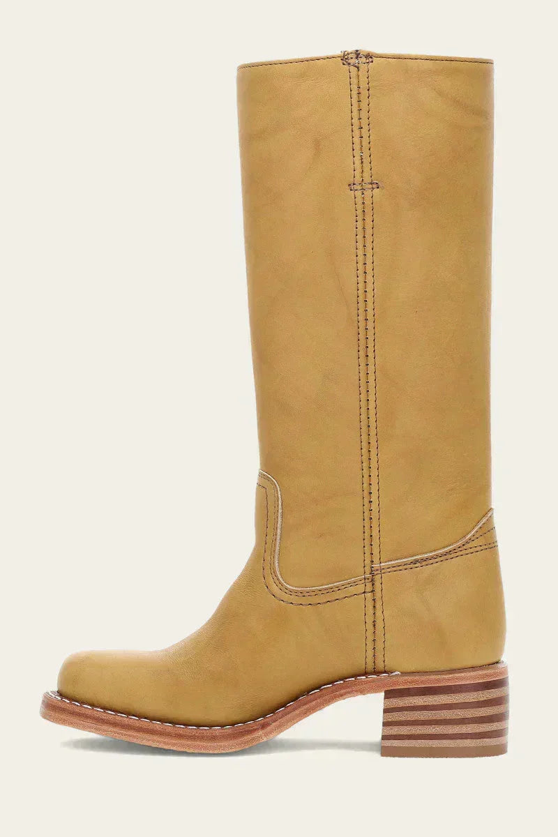 Women's Leather Mid Calf Block Heel Boots