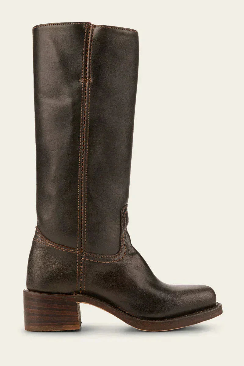 Women's Leather Mid Calf Block Heel Boots