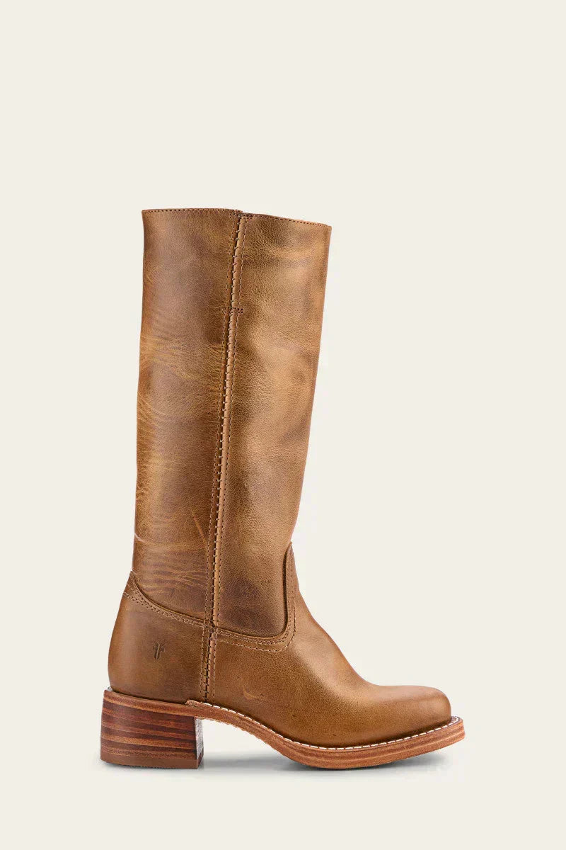 Women's Leather Mid Calf Block Heel Boots