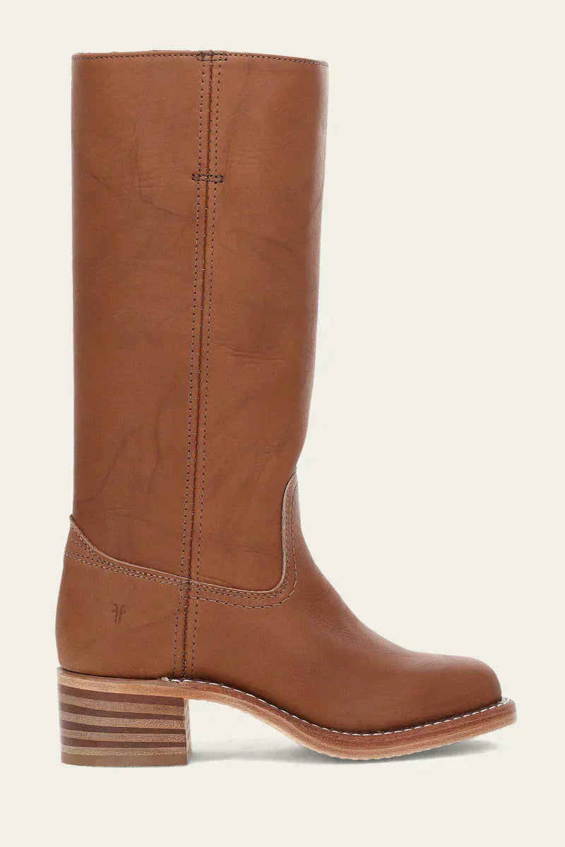 Women's Leather Mid Calf Block Heel Boots