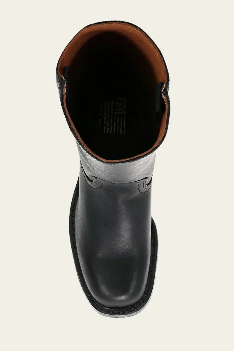 Women's Leather Mid Calf Block Heel Boots