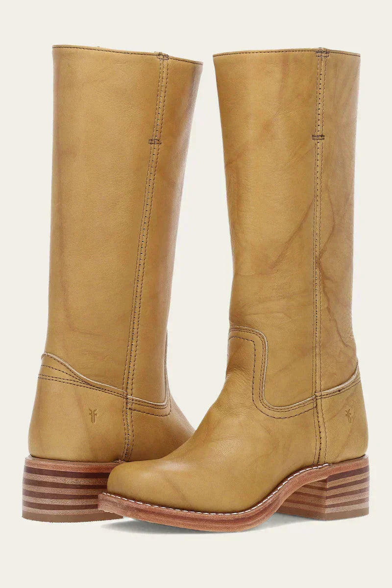 Bottes en cuir à talon bloc mi-mollet pour femme