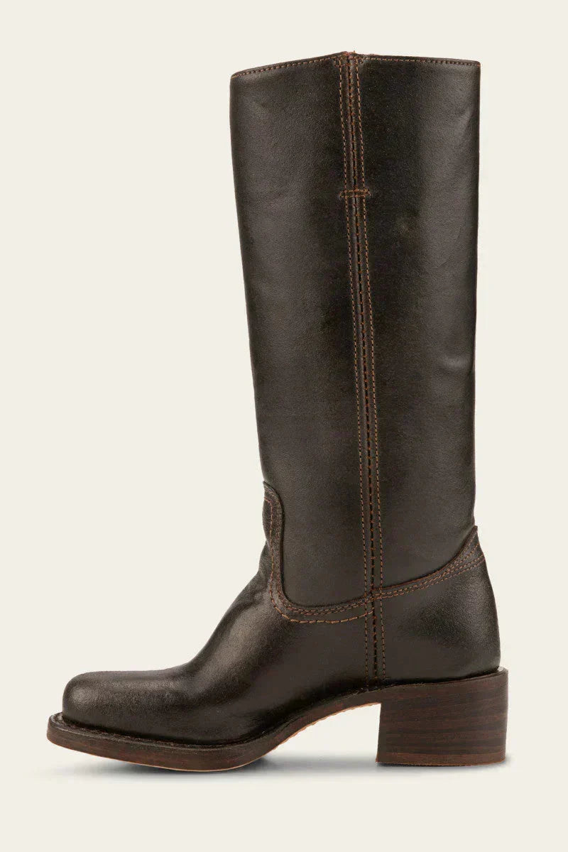 Women's Leather Mid Calf Block Heel Boots