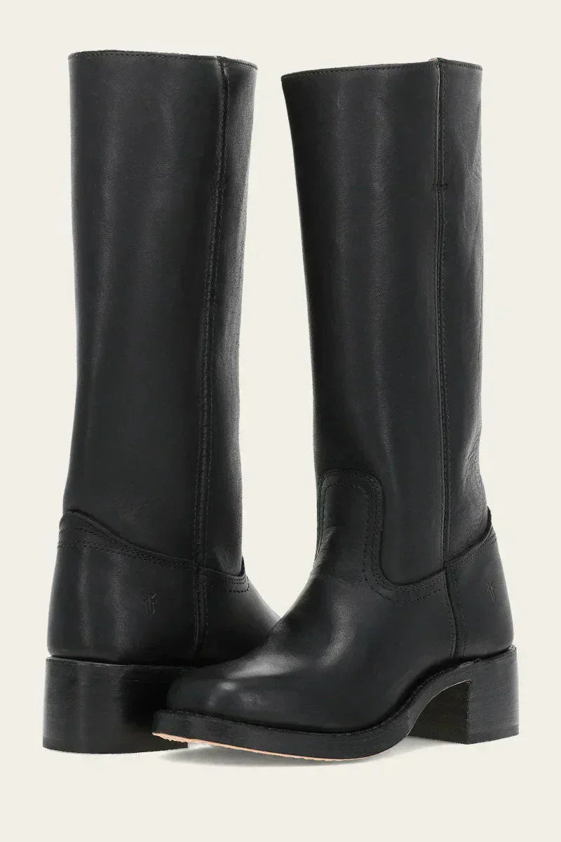 Bottes en cuir à talon bloc mi-mollet pour femme