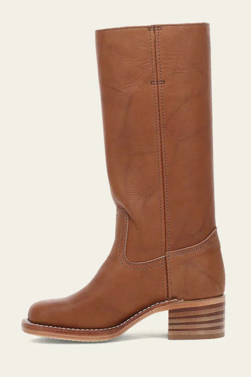 Women's Leather Mid Calf Block Heel Boots