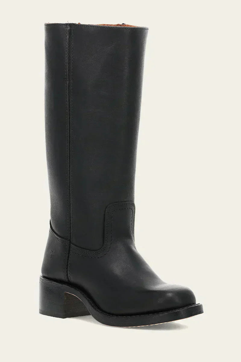 Women's Leather Mid Calf Block Heel Boots