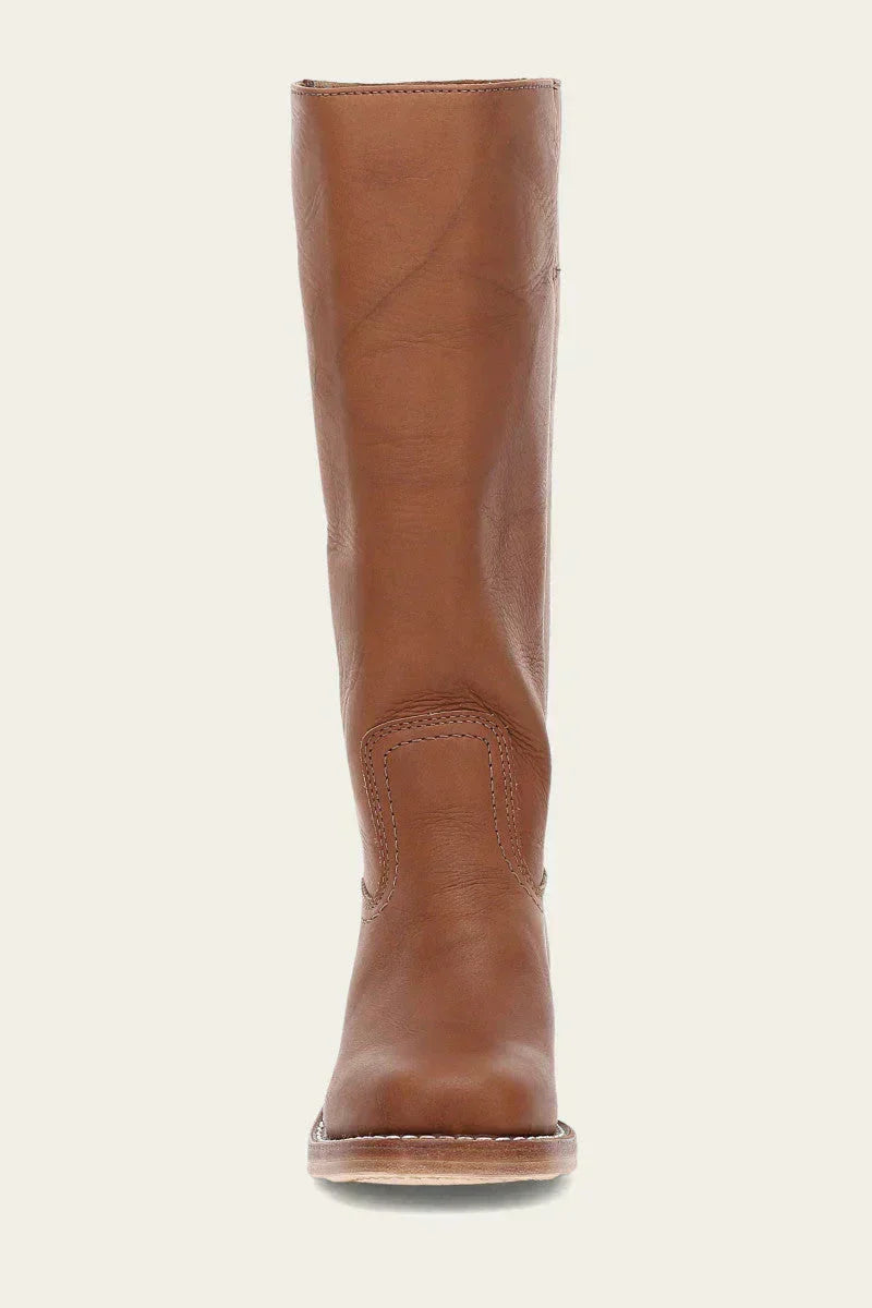 Women's Leather Mid Calf Block Heel Boots