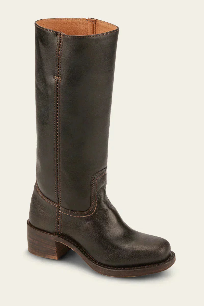 Women's Leather Mid Calf Block Heel Boots