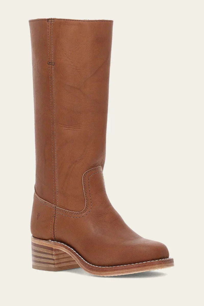 Women's Leather Mid Calf Block Heel Boots