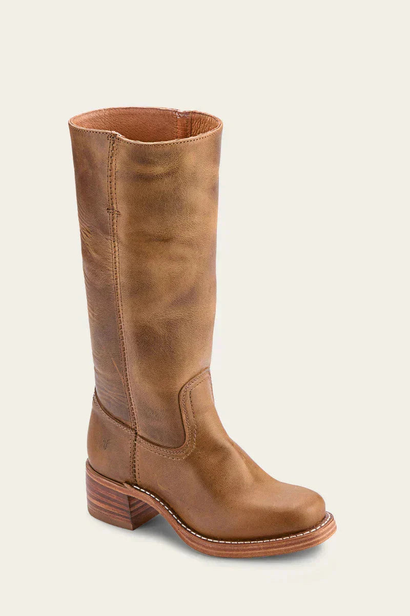 Women's Leather Mid Calf Block Heel Boots