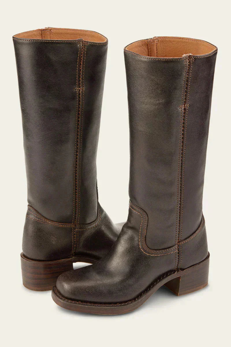 Women's Leather Mid Calf Block Heel Boots