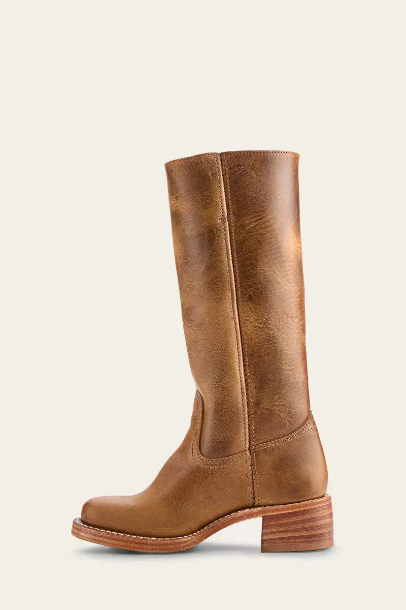 Bottes en cuir à talon bloc mi-mollet pour femme