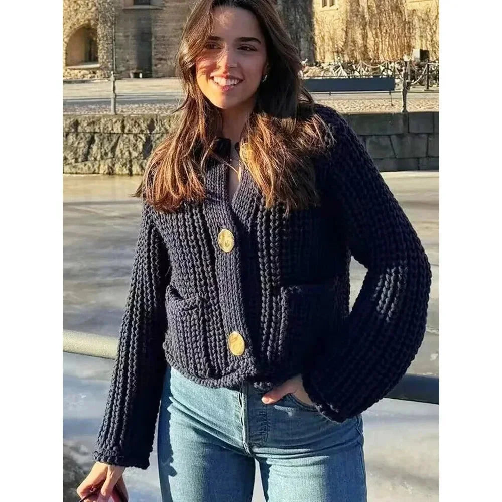 Women’s Chunky Knit Button Cardigan with Pockets