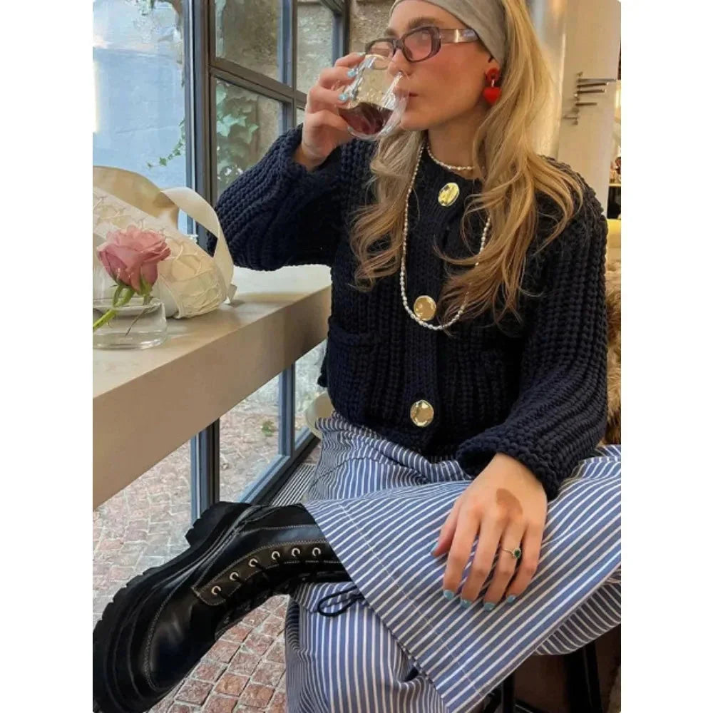 Women’s Chunky Knit Button Cardigan with Pockets