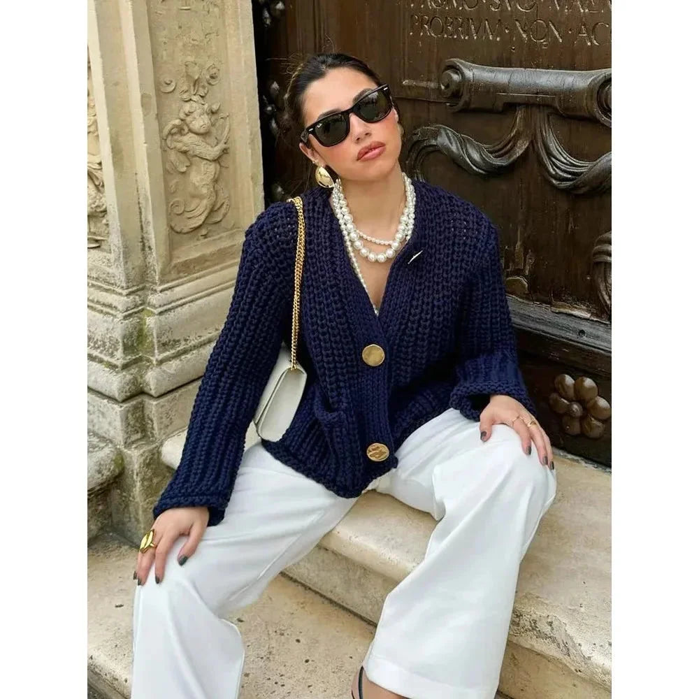 Women’s Chunky Knit Button Cardigan with Pockets