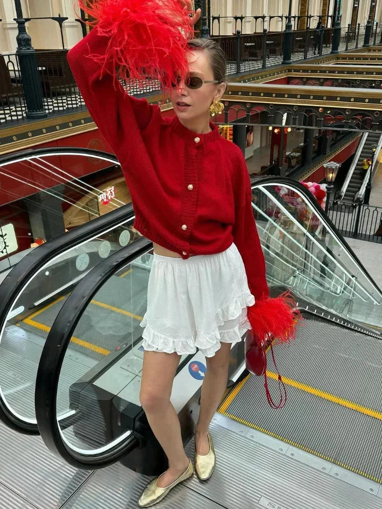 Women’s Feather Cuff Button Cardigan