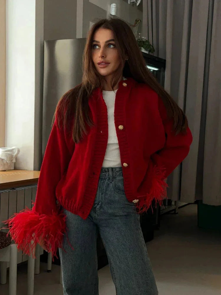 Women’s Feather Cuff Button Cardigan