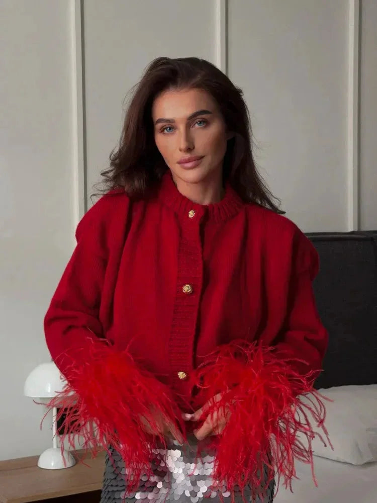 Women’s Feather Cuff Button Cardigan