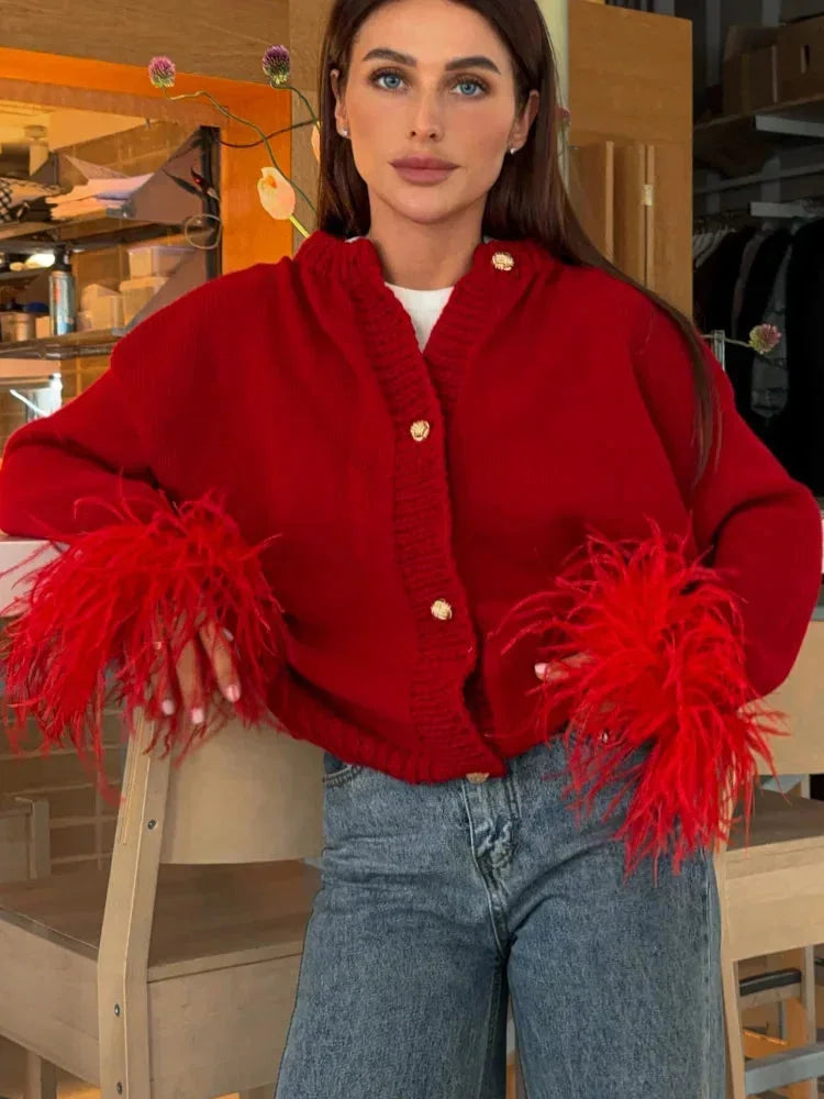 Women’s Feather Cuff Button Cardigan