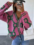Women’s Geometric Print V-Neck Button Cardigan