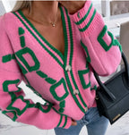 Women’s Geometric Print V-Neck Button Cardigan
