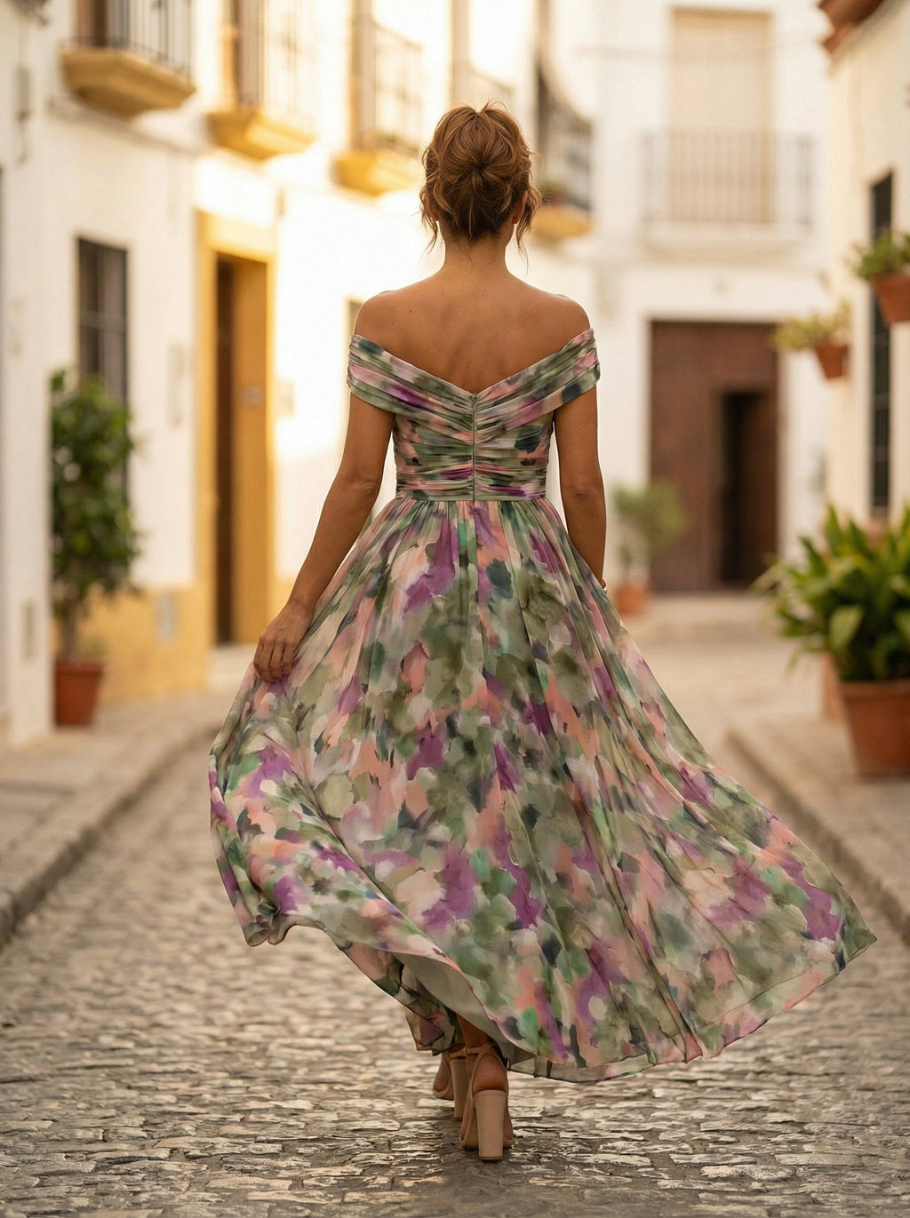 Women's Off Shoulder Ruched Chiffon Evening Dress