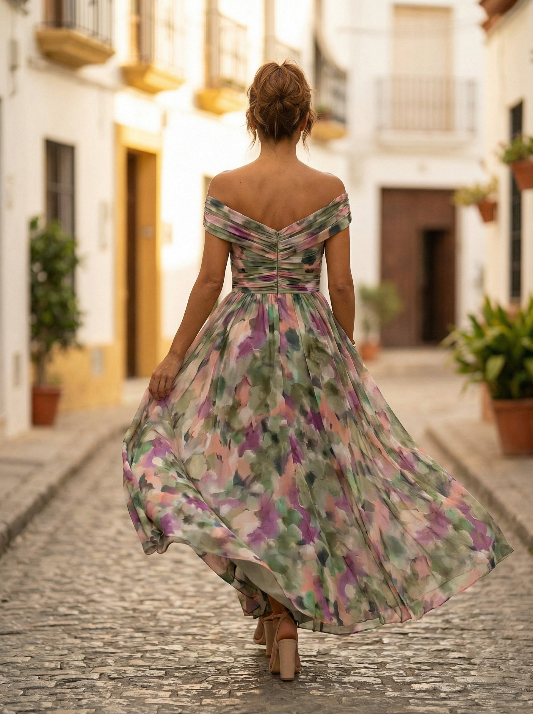 Women's Off Shoulder Ruched Chiffon Evening Dress