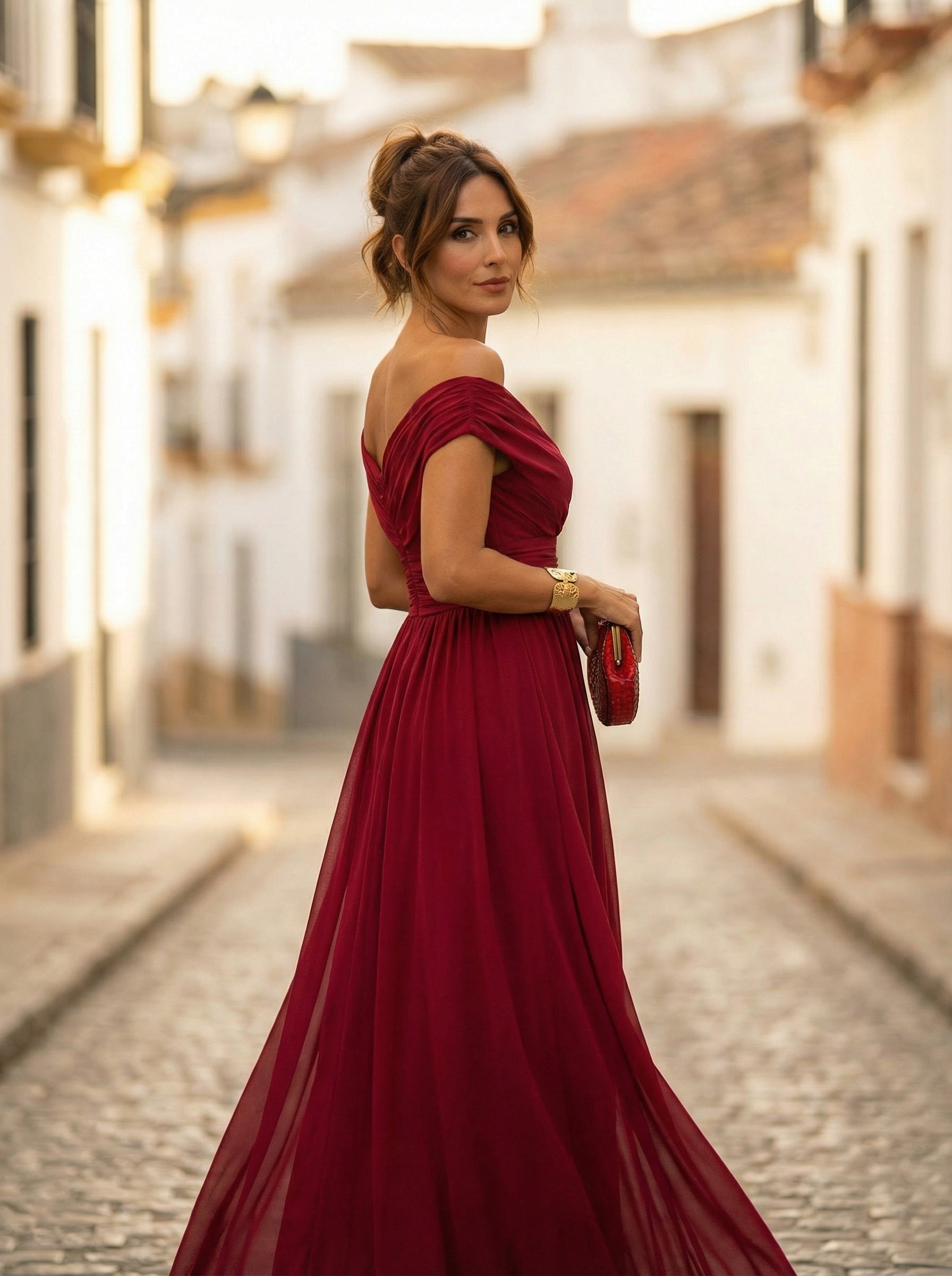 Women's Off Shoulder Ruched Chiffon Evening Dress