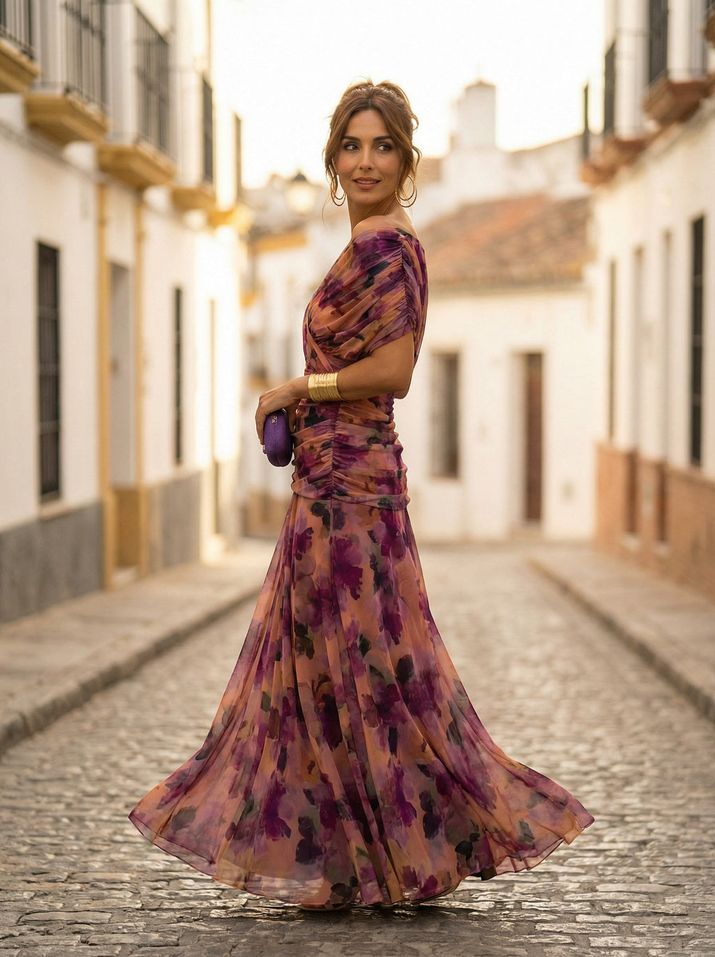 Women's Off Shoulder Ruched Chiffon Evening Dress