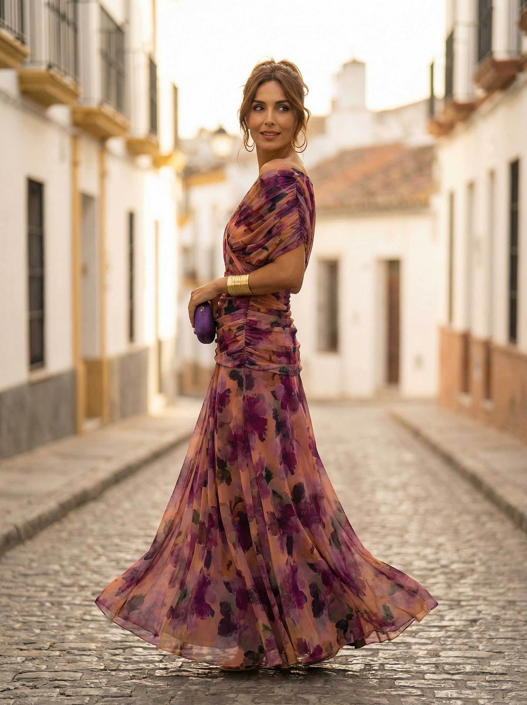 Women's Off Shoulder Ruched Chiffon Evening Dress