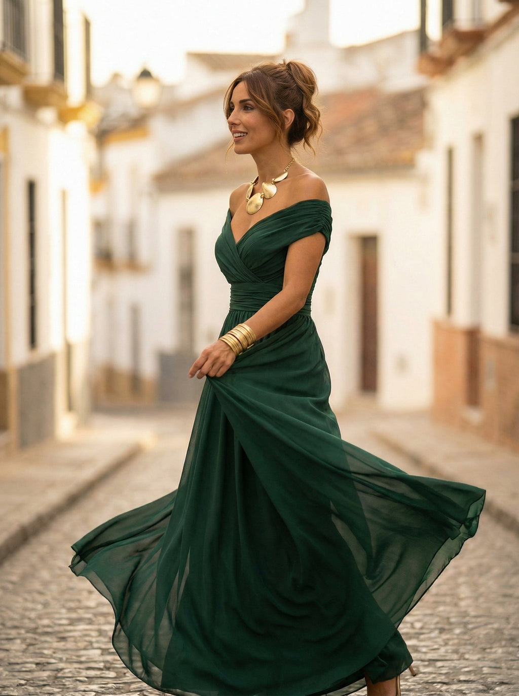 Women's Off Shoulder Ruched Chiffon Evening Dress