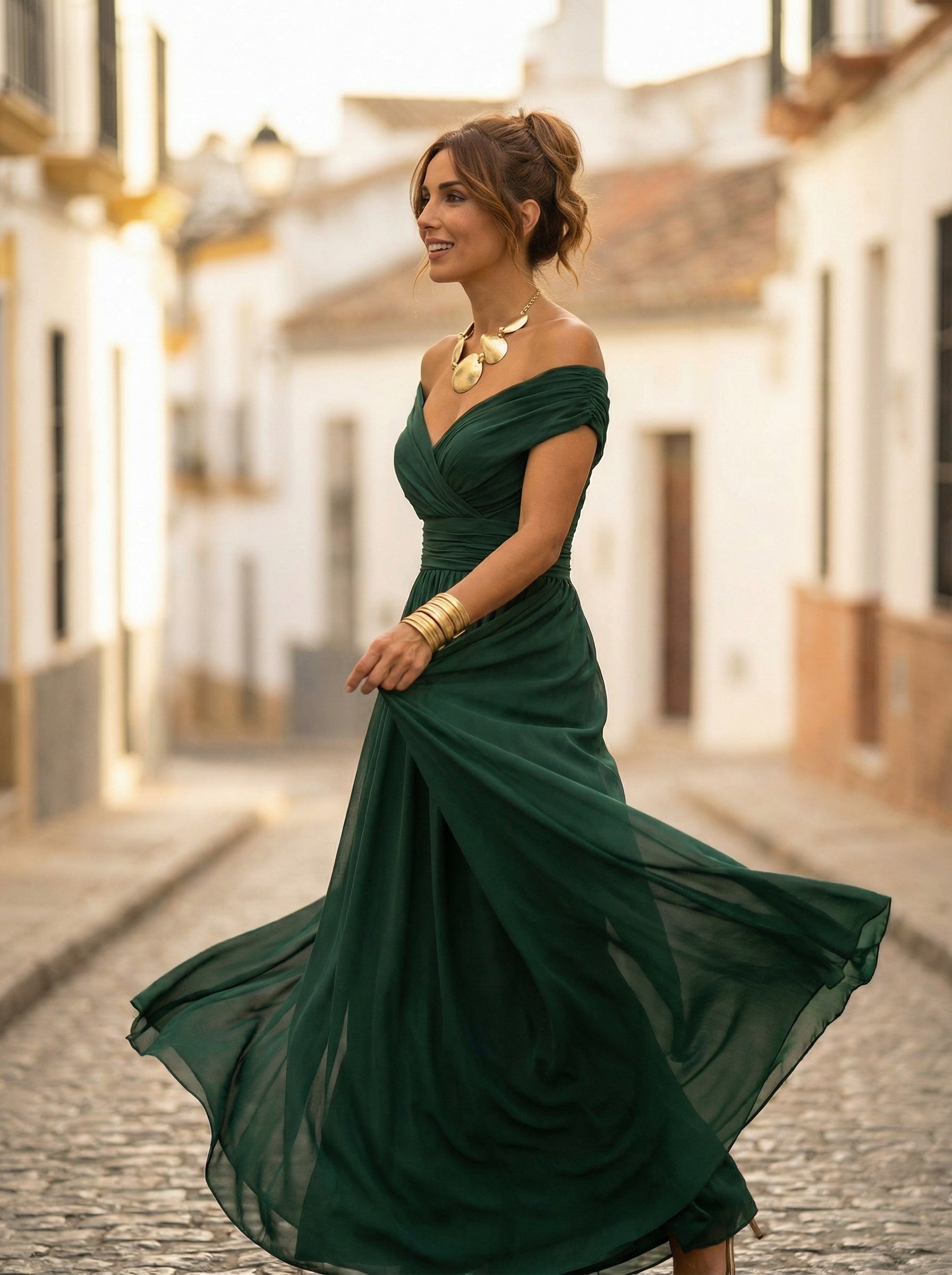 Women's Off Shoulder Ruched Chiffon Evening Dress