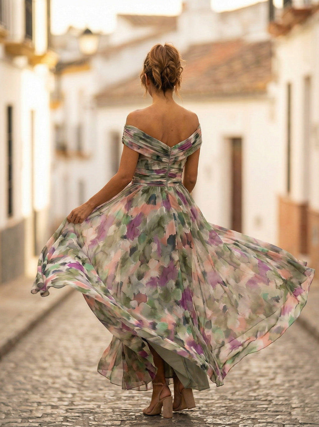 Women's Off Shoulder Ruched Chiffon Evening Dress