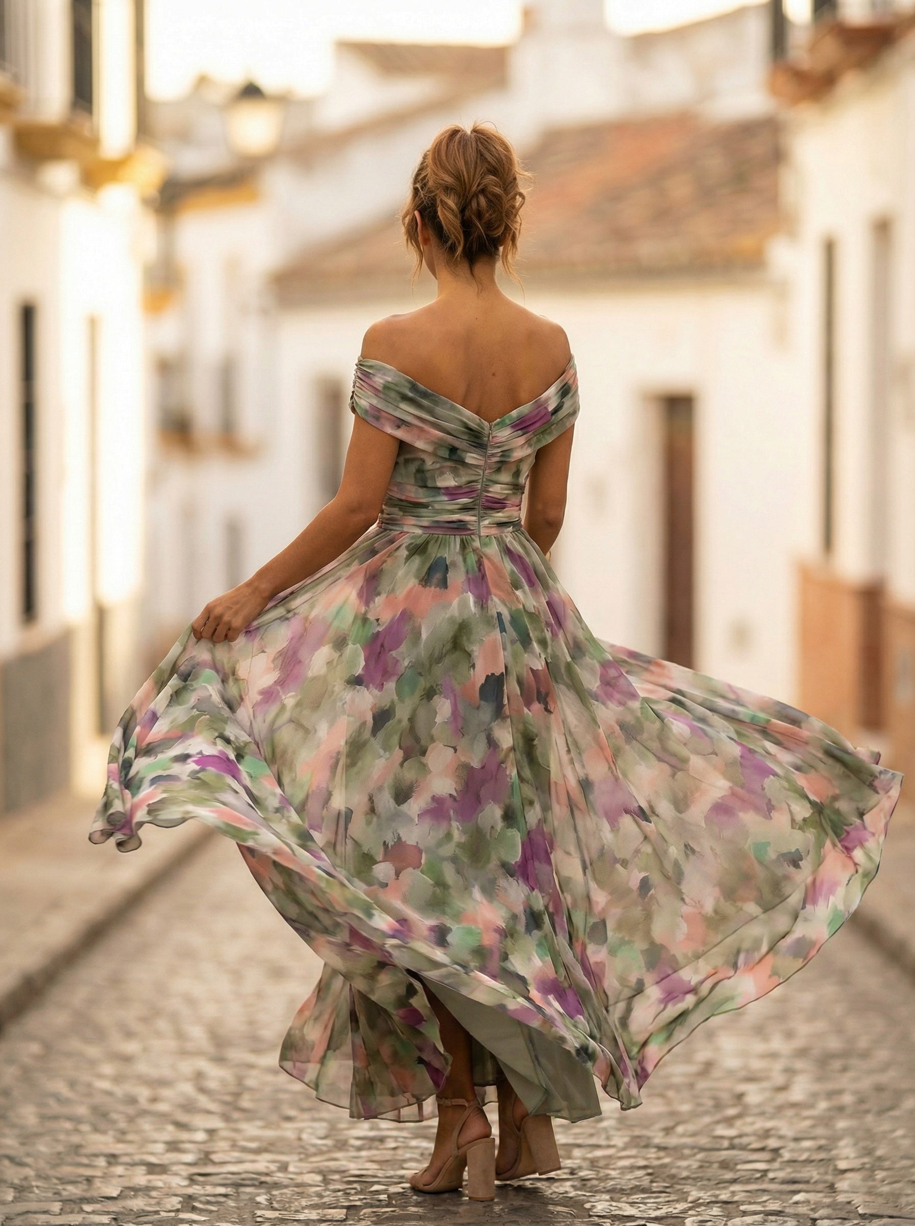 Women's Off Shoulder Ruched Chiffon Evening Dress