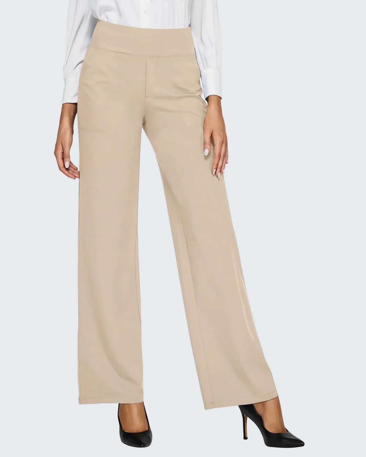 Pantalon large taille haute avec poches pour femme