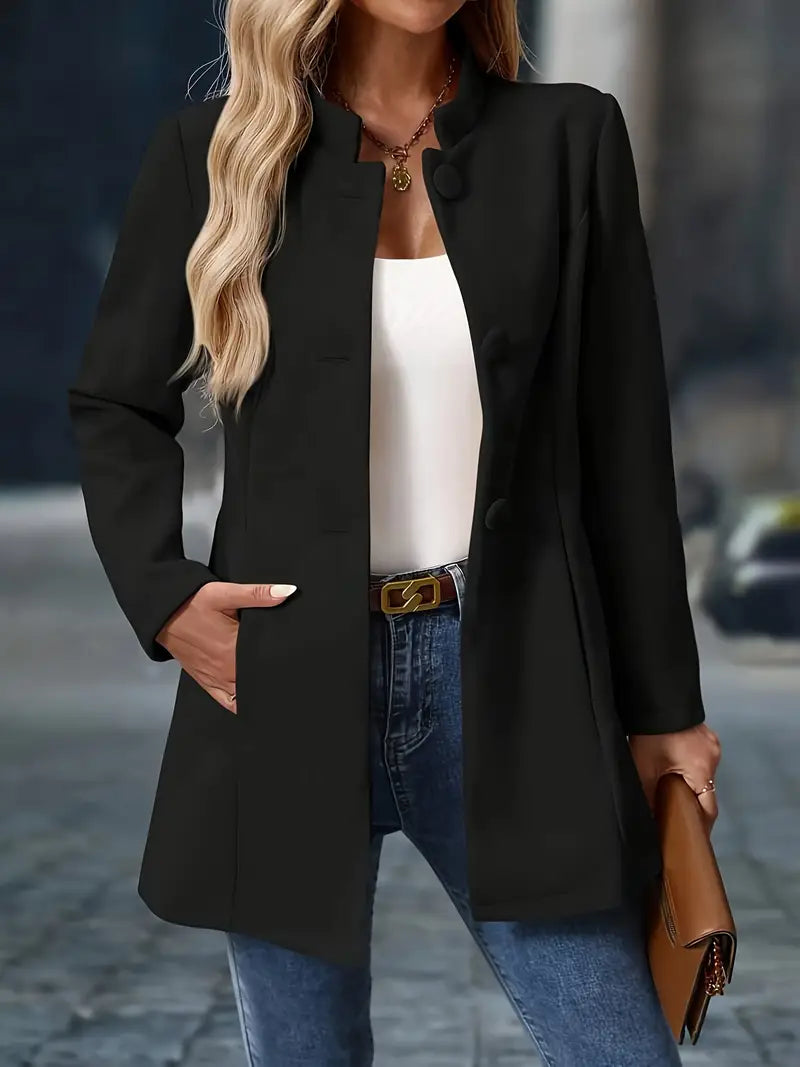 Manteau long sans col à boutons pour femme