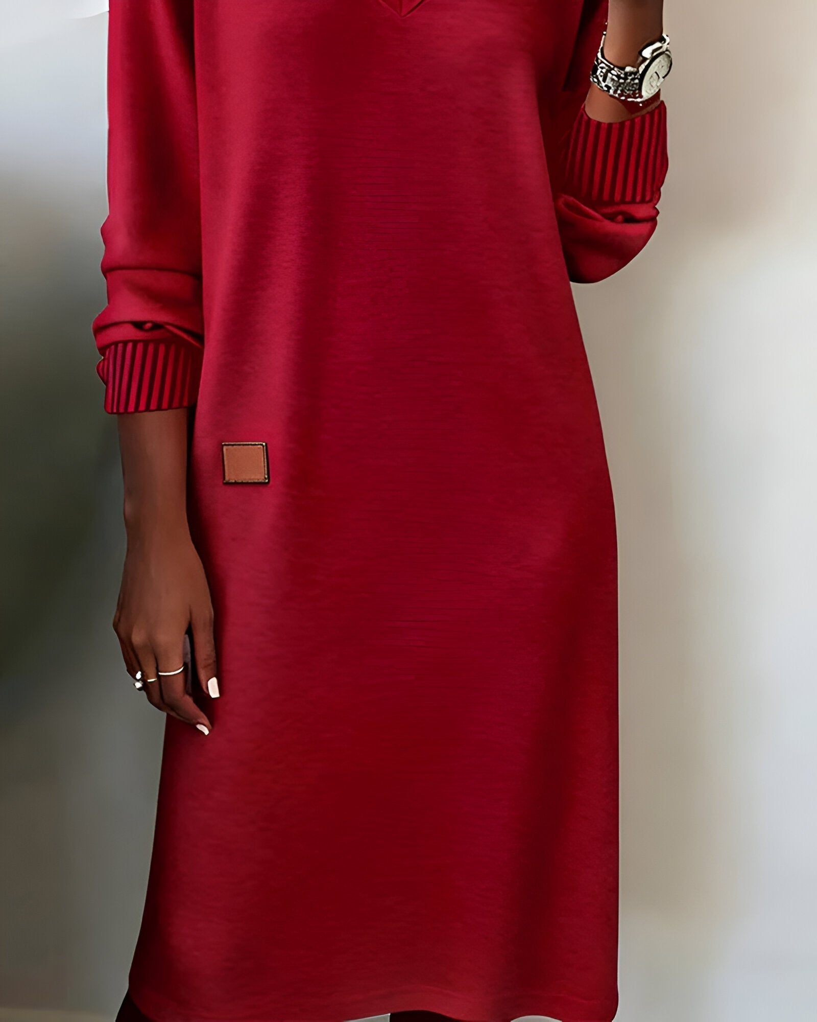 Robe-pull à manches longues pour femme, à col en V